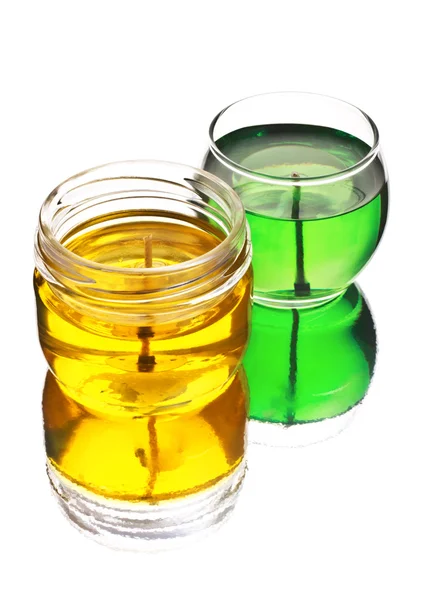 Velas de gel verde e amarelo — Fotografia de Stock