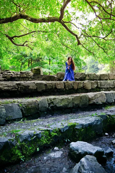 Elfo princesa na escada de pedra — Fotografia de Stock
