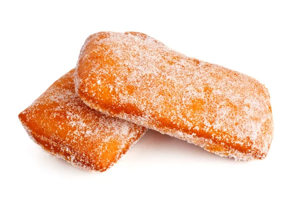 Dos Rosquillas Azúcar Polvo Aisladas Sobre Blanco —  Fotos de Stock