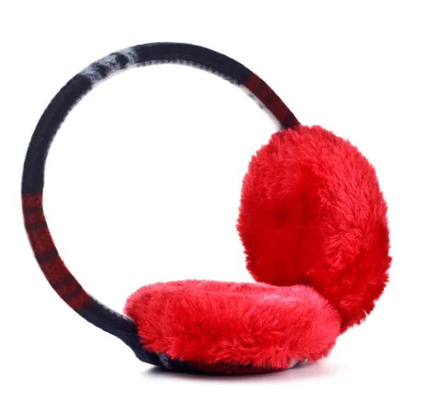 Piros Téli Earmuff Elszigetelt Fehér Background — Stock Fotó