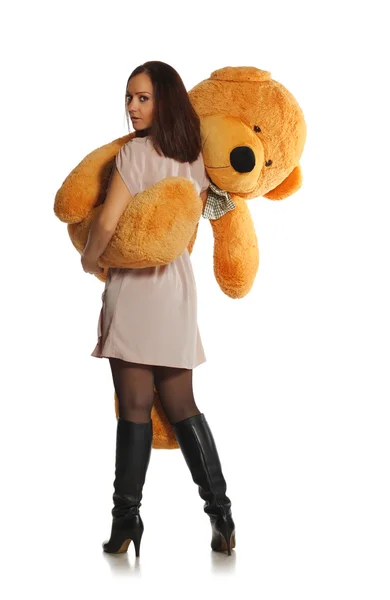 Beautiful girl with toy bear — Stock Photo, Image