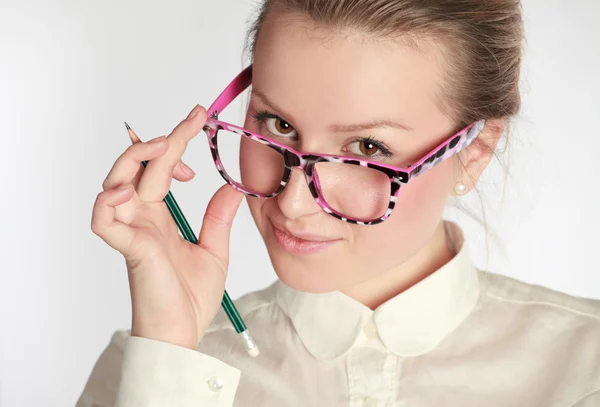 Učitel v legrační brýle — Stock fotografie