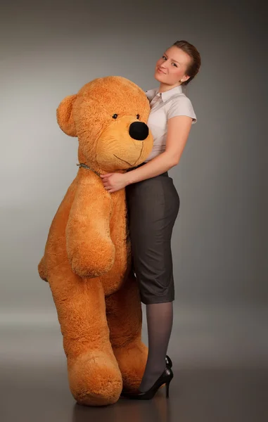 Beautiful Girl Funny Toy Bear — Stock Photo, Image