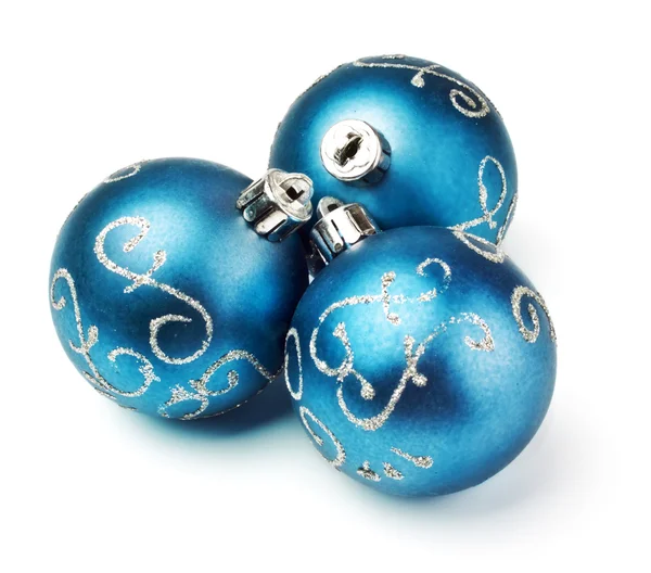 Tres Bolas Decoración Azul Aisladas Blanco — Foto de Stock