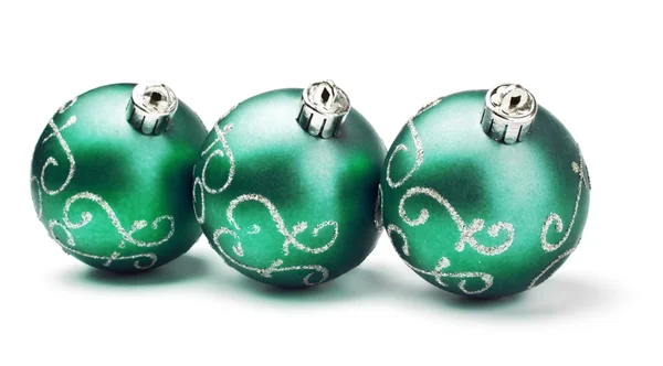 Tre palline di decorazione verde — Foto Stock