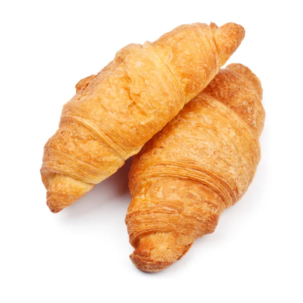 Due Croissant Freschi Isolati Bianco — Foto Stock
