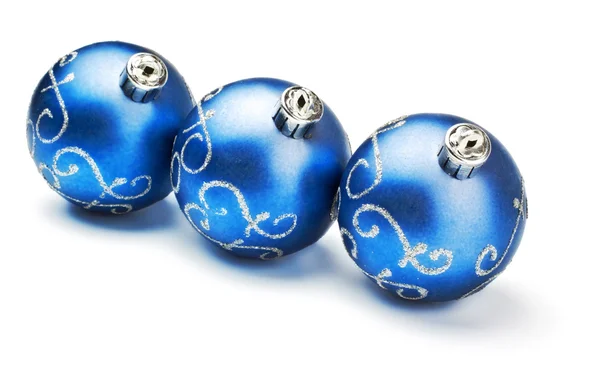 Três Bolas Decoração Azul Isolado Branco — Fotografia de Stock
