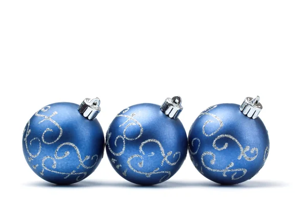 Three Blue Decoration Balls Isolated White — Stock Photo, Image