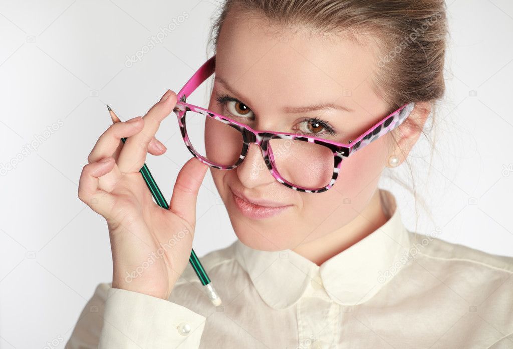 Teacher in funny eyeglasses