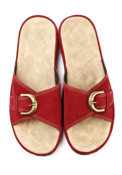 Due Pantofole Rosse Isolate Sfondo Bianco — Foto Stock