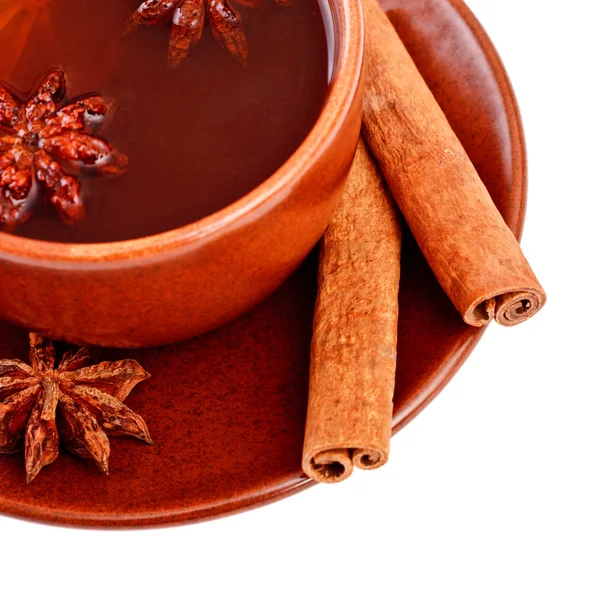Tea with cinnamon sticks and star anise — Stock Photo, Image
