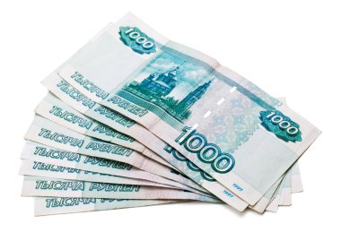 banknotların üzerinde beyaz izole Rusya'nın çok