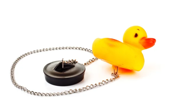 Toy Duck Plug Bath Chain Isolated White — Stock Photo, Image