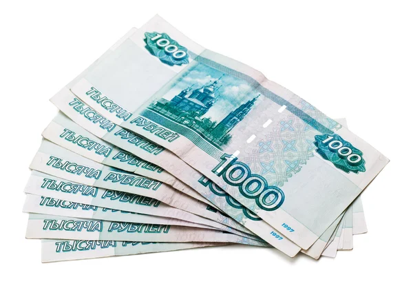 Πολλή Τραπεζογραμμάτια Της Ρωσίας Που Απομονώνονται Λευκό — Φωτογραφία Αρχείου