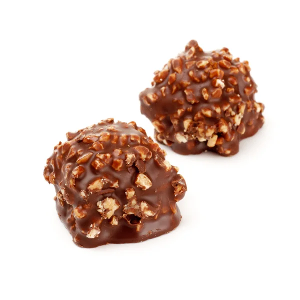 Choklad Godis Med Nötter Isolerad Vit — Stockfoto
