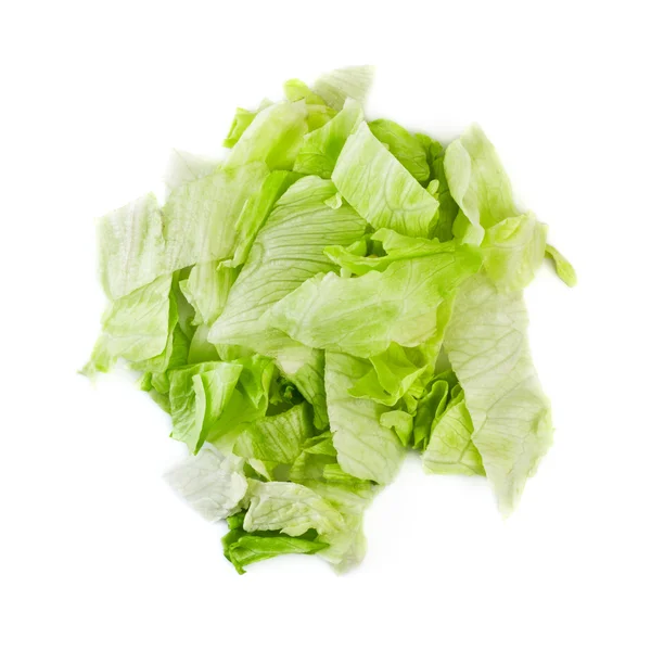 Verse Groene Ijsberg Salade Stukken Geïsoleerd Wit — Stockfoto