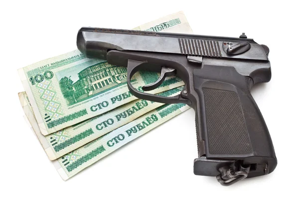 Zbraň Peníze Izolovaných Bílém Pozadí — Stock fotografie