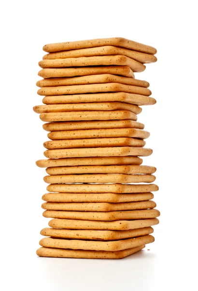 Zoute Crackers Stapel Geïsoleerd Witte Achtergrond — Stockfoto