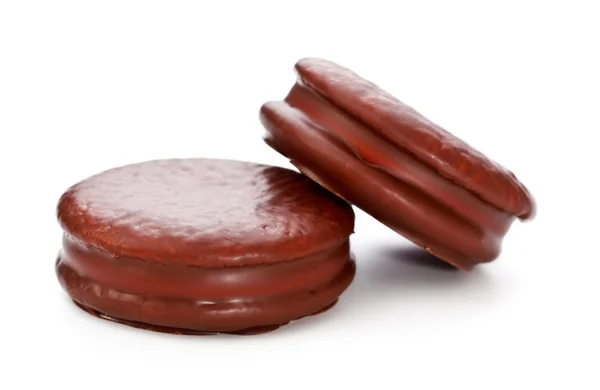 Biscoitos Chocolate Frescos Isolados Sobre Fundo Branco — Fotografia de Stock