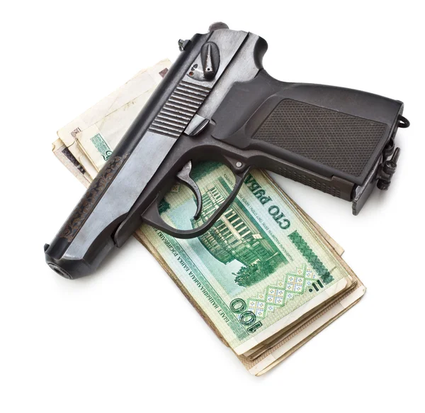 Zbraň Peníze Izolovaných Bílém Pozadí — Stock fotografie