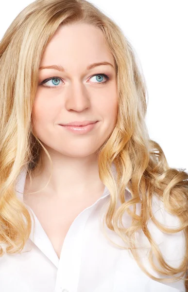 Piękna Młoda Kobieta Blond Włosy Niebieskie Oczy — Zdjęcie stockowe