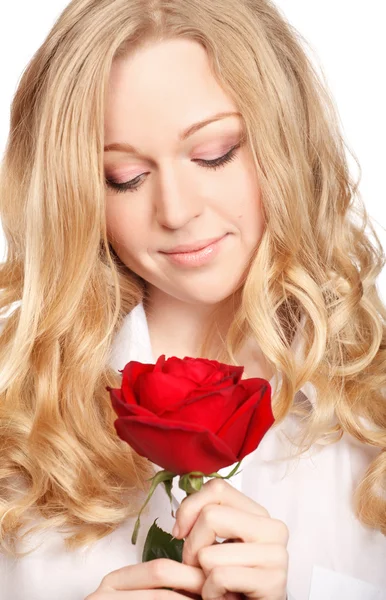 Hermosa joven con rosa roja —  Fotos de Stock
