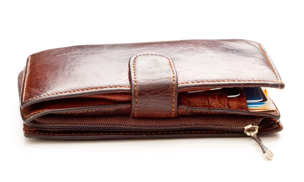 Brunt läder plånbok — Stockfoto