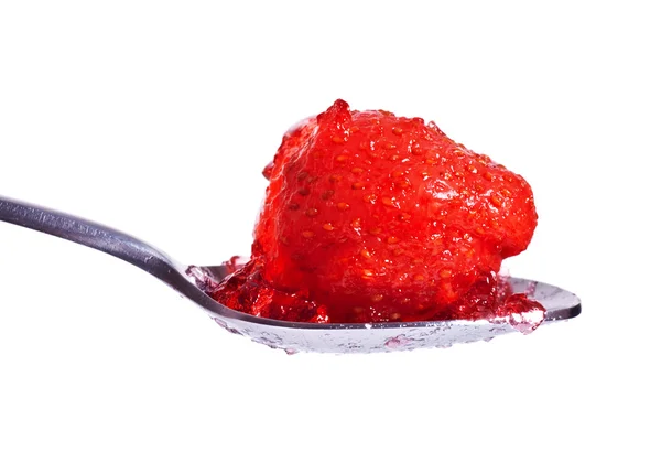 Strawberry jelly on spoon — Stock Photo, Image