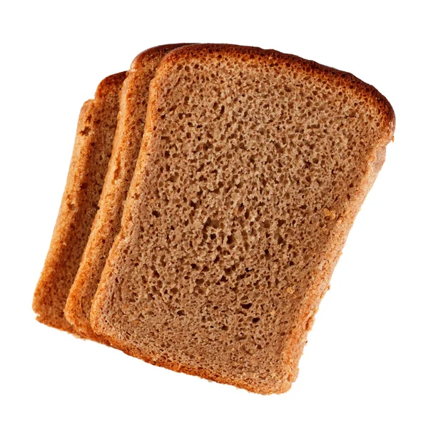 白色背景下孤立的黑麦面包片 — 图库照片