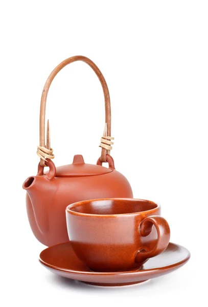 Clay kettle and cup — Stock Photo, Image