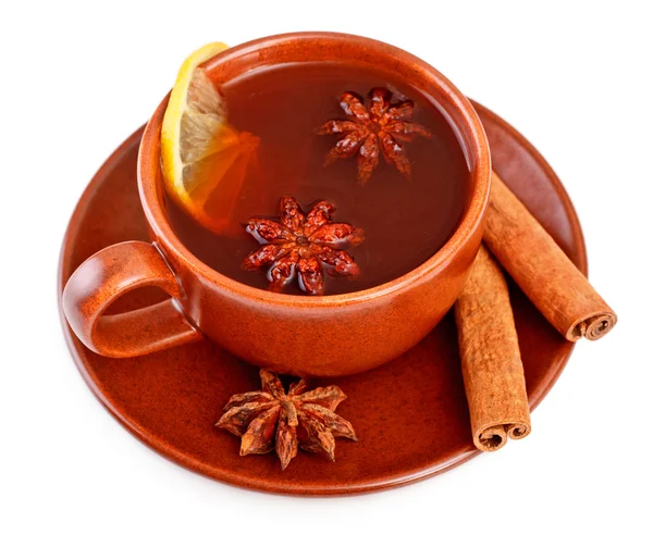 Tea with cinnamon sticks and star anise — Stock Photo, Image