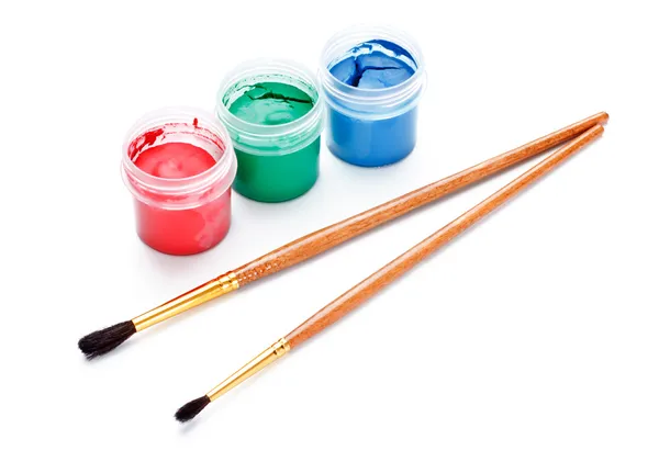 Barattoli e pennelli per dipingere — Foto Stock