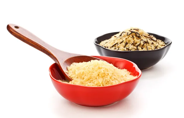 Tigelas de arroz cru — Fotografia de Stock