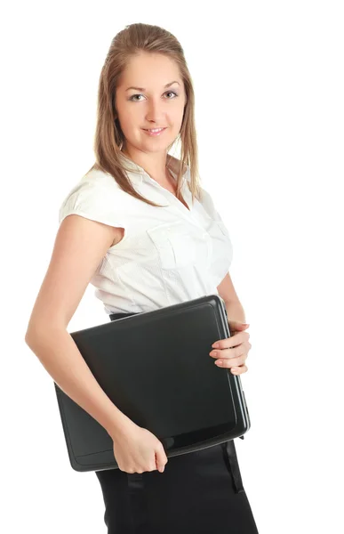 Dizüstü bilgisayarı olan genç bir iş kadını — Stok fotoğraf
