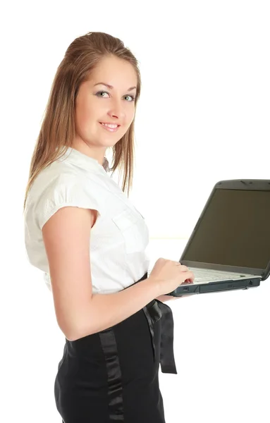 有手提电脑的年轻女商人 — 图库照片