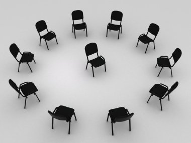 Illustration of many chairs standing round one clipart