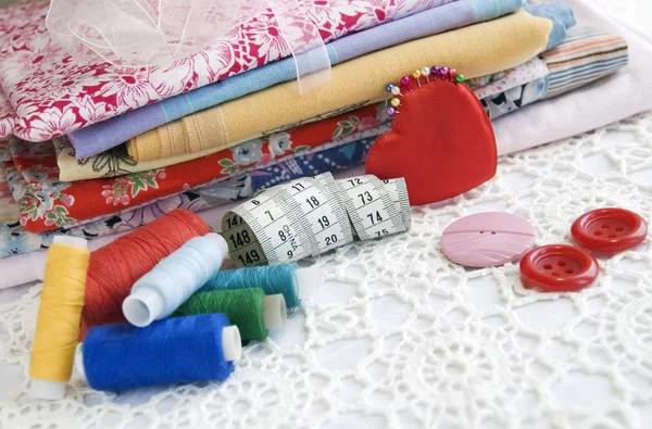 Colorful Stuff Sewing Home Close — Stock Photo, Image