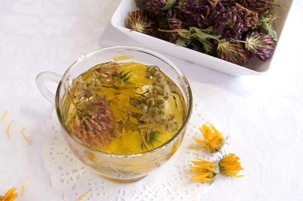 Hot Medical Herbal Tea Glass Cup Close — Stock Photo, Image