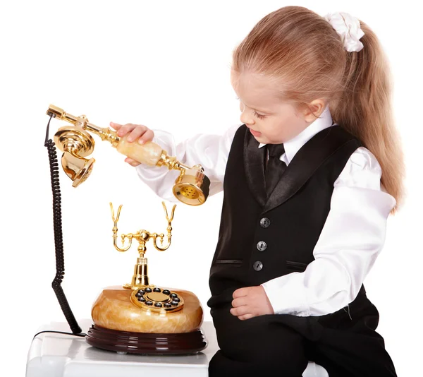 Little girl in business suit call telephone. — Stock Photo, Image