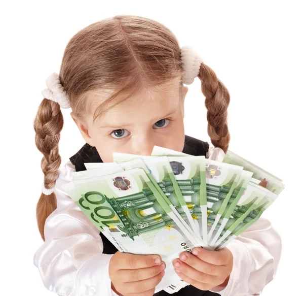 Θλιβερό παιδί με χρήματα ευρώ. — Φωτογραφία Αρχείου