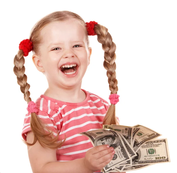 Niño feliz con dinero dólar . —  Fotos de Stock
