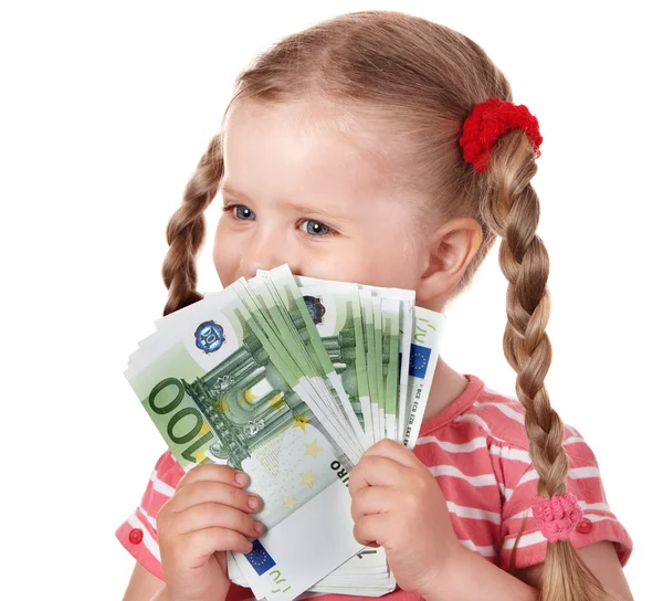 Bambino felice con soldi euro . — Foto Stock
