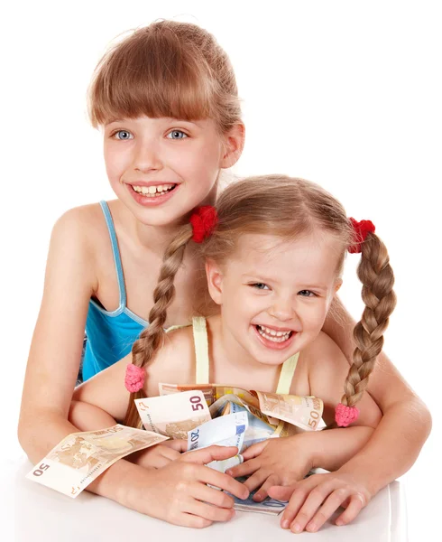 Children holding pile of money. — Stock Photo, Image