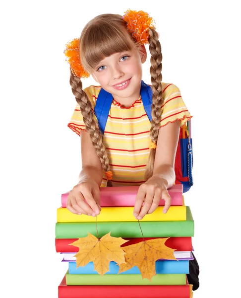 Dziewczynka gospodarstwa stos książek. — Zdjęcie stockowe