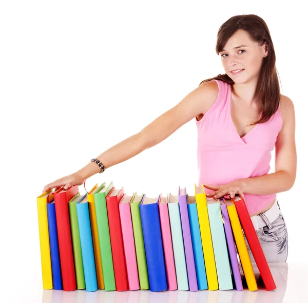 Девушка с кучей цветной книги  . — стоковое фото