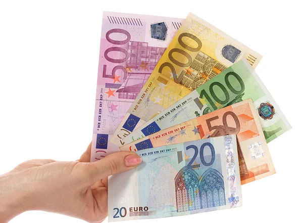 Denaro in euro in mano femminile . — Foto Stock