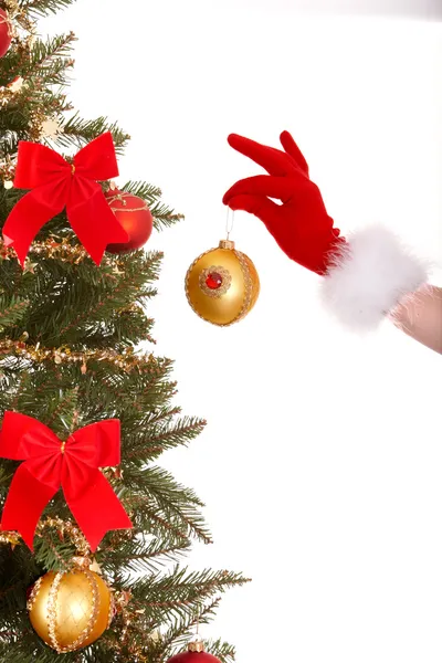 Vánoční strom, míč a rukou christmas Girl. — Stock fotografie