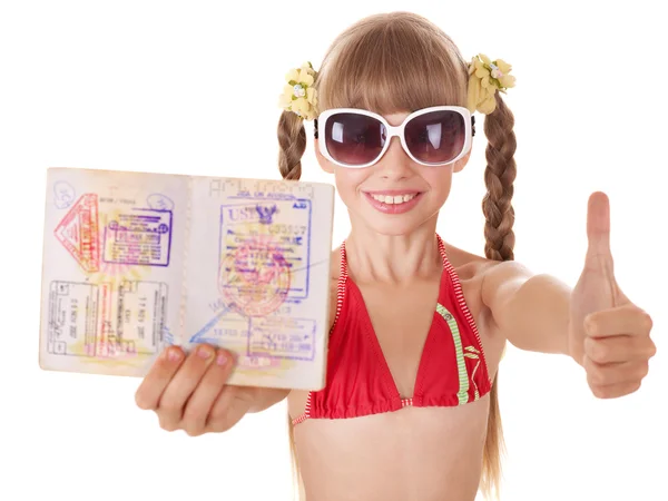 stock image Child holding international passport.