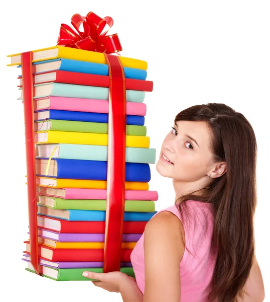 Chica sosteniendo pila de libro . —  Fotos de Stock
