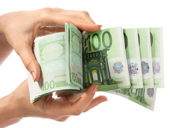Грошовий євро у жіночих руках . — стокове фото